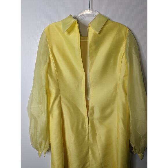 Vintage 60's Yellow Sheath Dress Vest Set Chiffon Sleeves and Vest Lace Detail - Picture 8 of 15
